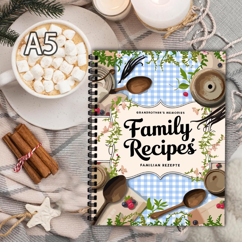Home Cooking Cookbook - Buku Resep A5, Motif Kotak Biru,